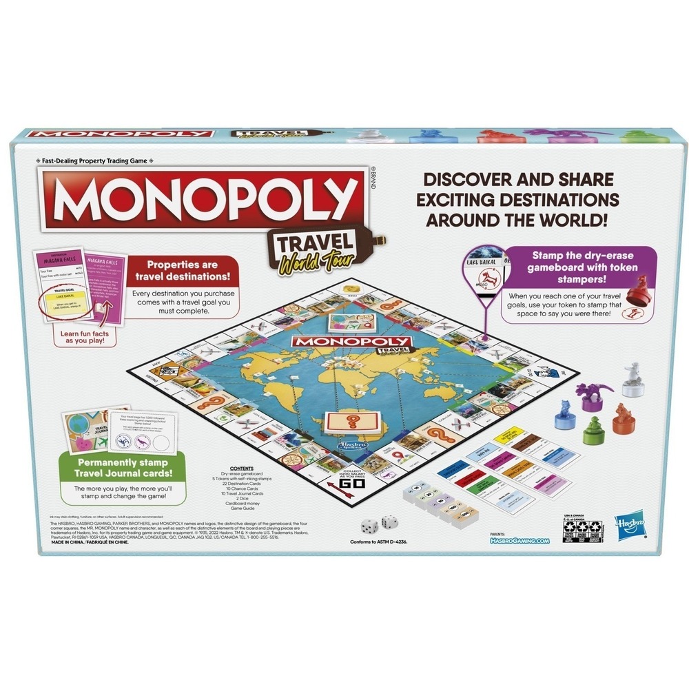 Monopoly Travel World Tour Board Game Bonus Penguin Stamper Token Hasbro Ages 8+ - Picture 3 of 9